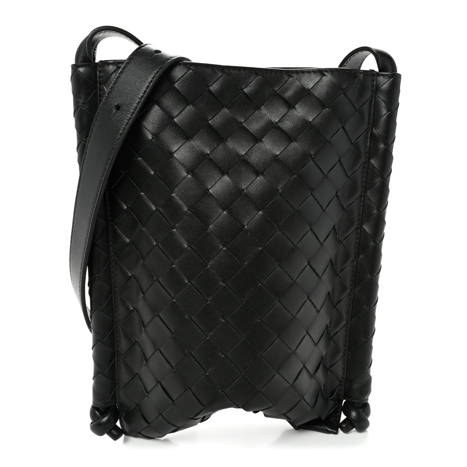 Nappa Intrecciato Small Flat Loop Messenger Black