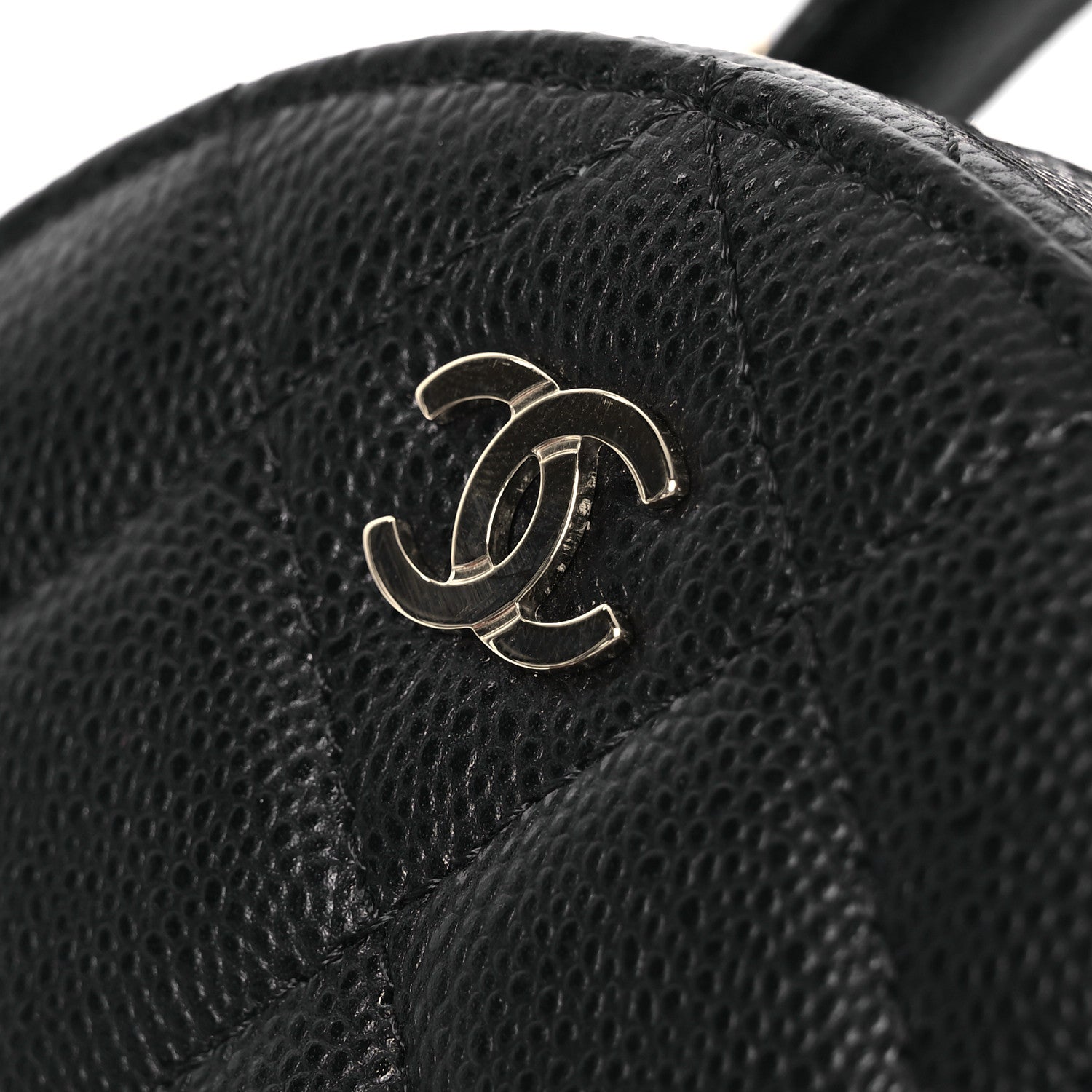Caviar Quilted Round Top Handle Jewelry Case With Chain Black