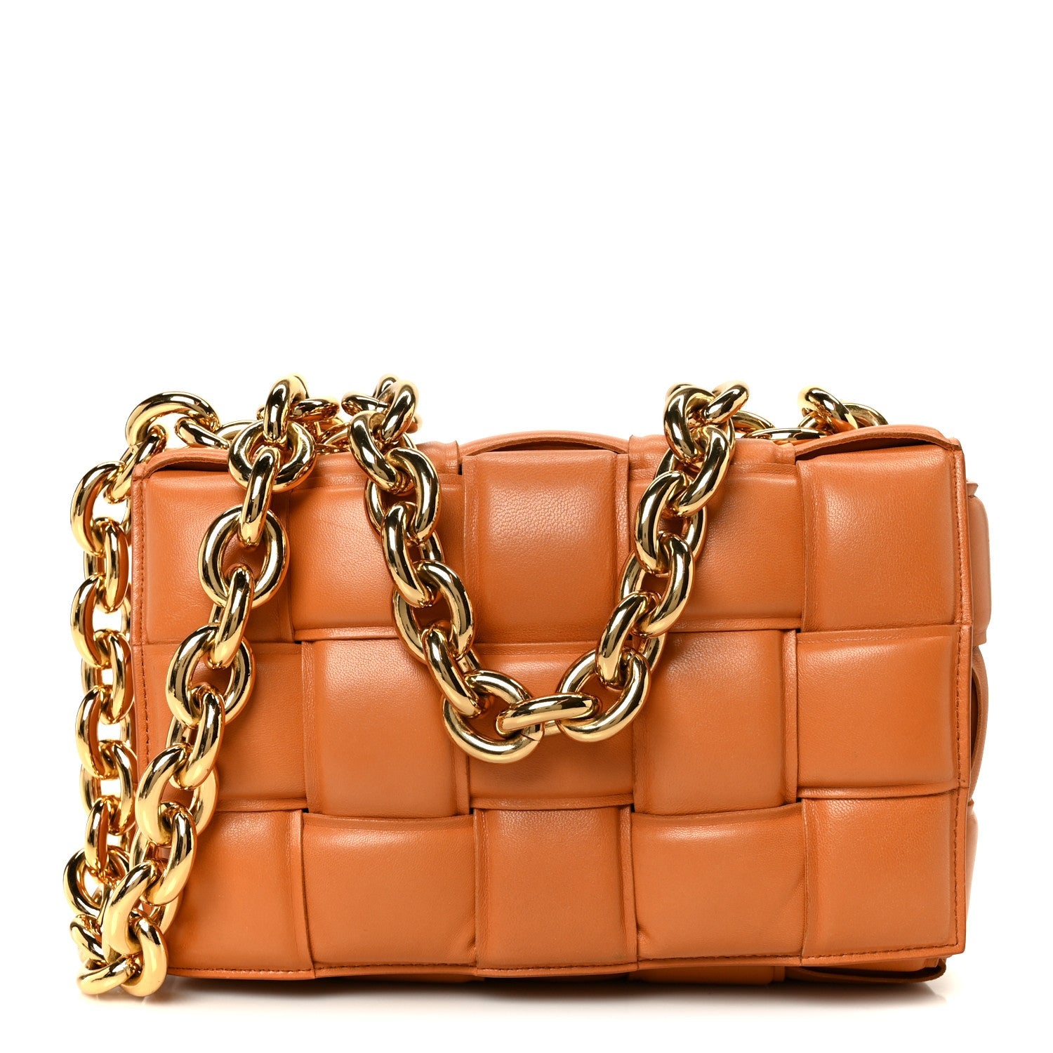 Lambskin Maxi Intreccio Padded Chain Cassette Crossbody Bag Caramel