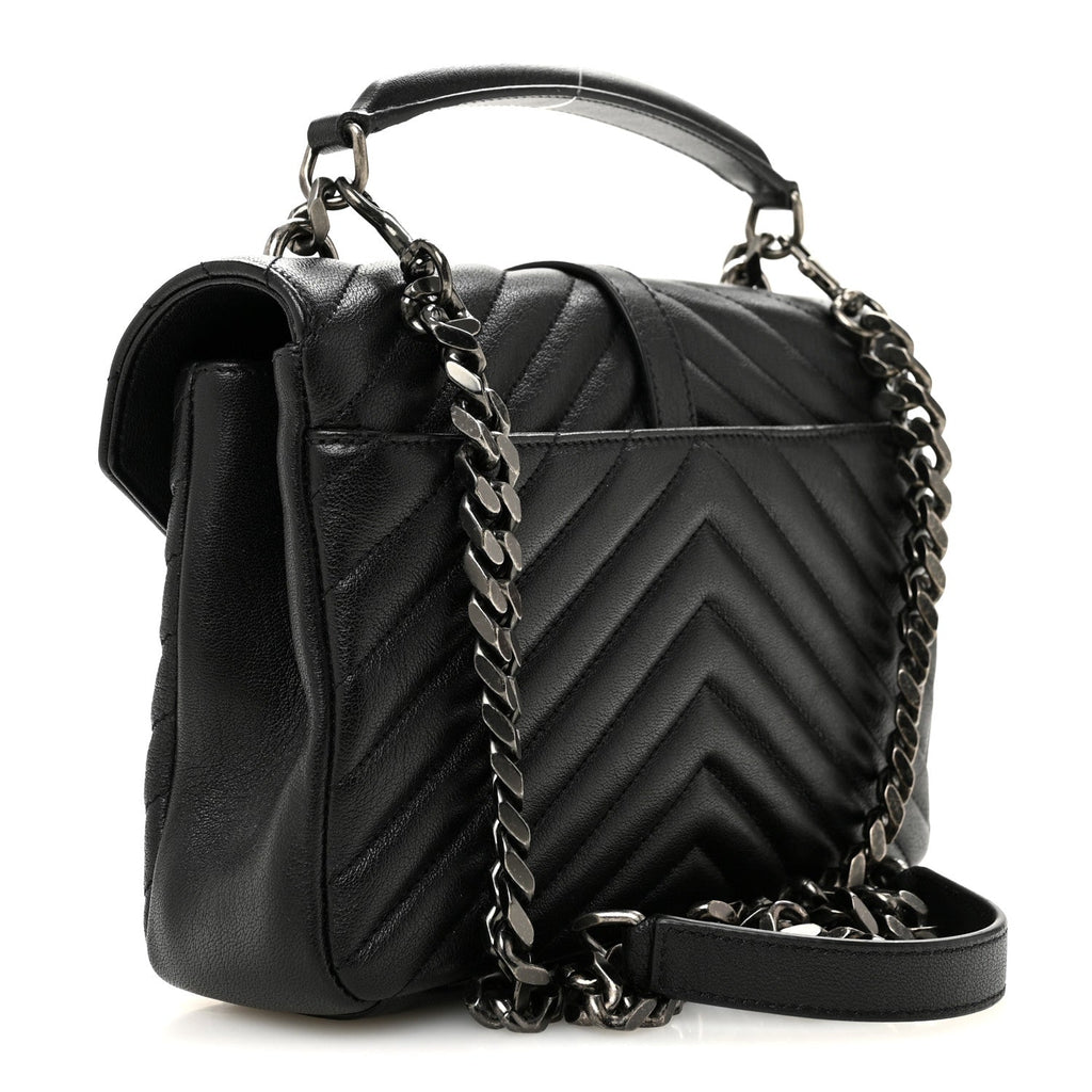 Sheepskin Matelasse Chevron Monogram Medium College Bag Black
