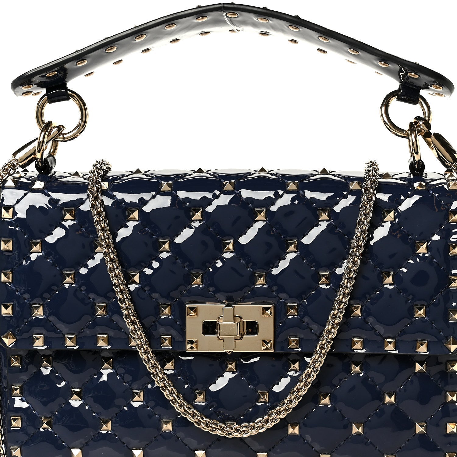 Patent Medium Rockstud Spike Shoulder Bag Pure Blue