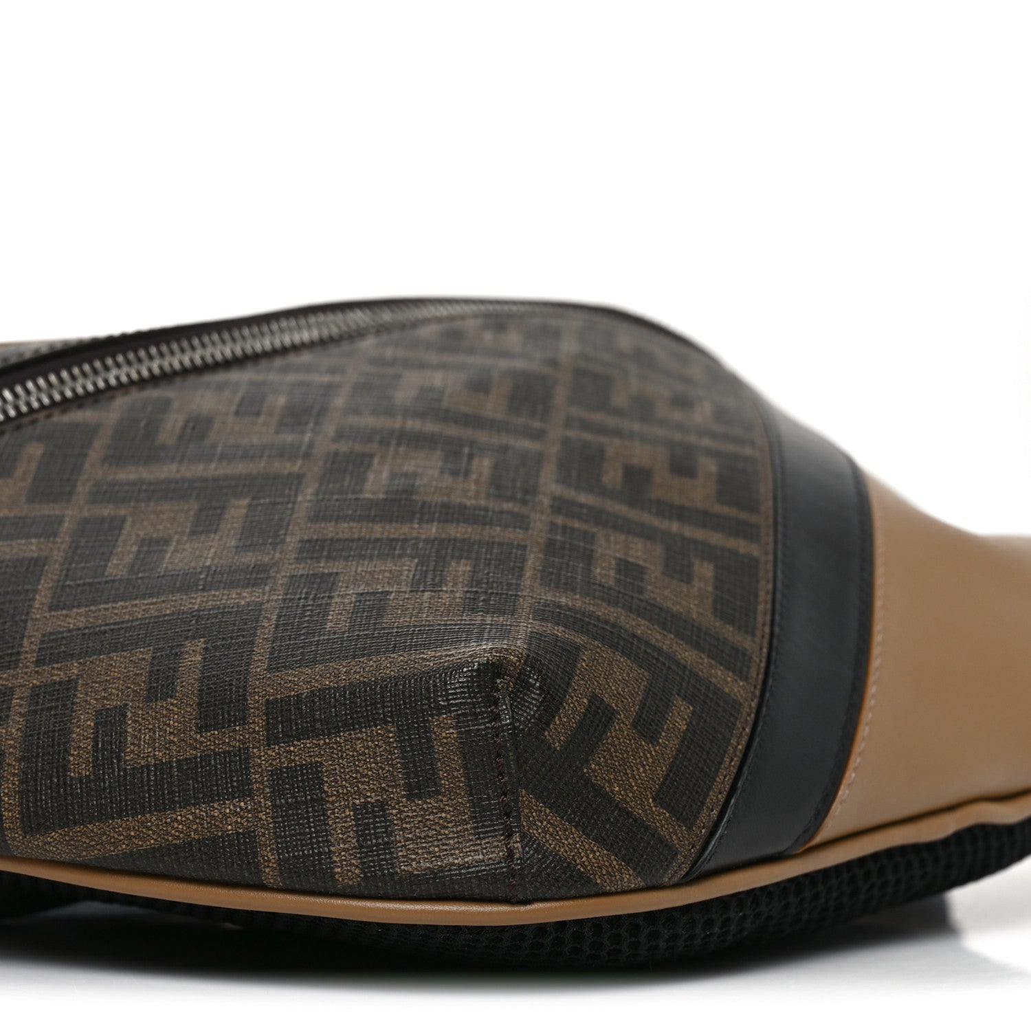 Glazed Fabric Vitello Liberty FF 1974 Diagonal Belt Bag Tobacco Miele Scuro Black