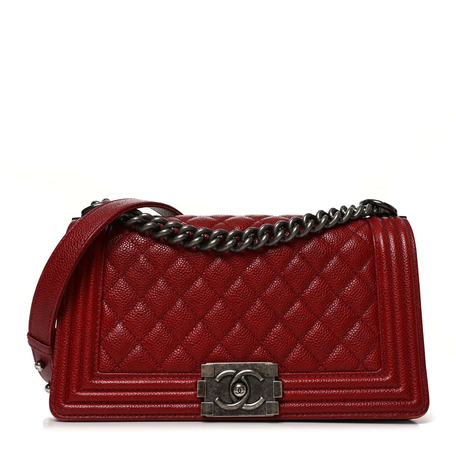 Caviar Quilted Medium Boy Flap Dark Red