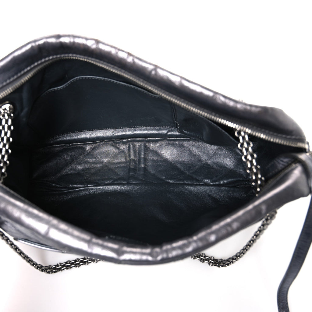 Metallic Aged Calfskin Quilted Large Reissue Camera Case Silver