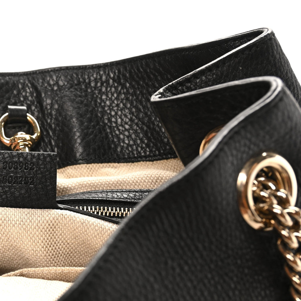 Pebbled Calfskin Medium Soho Chain Shoulder Bag Black