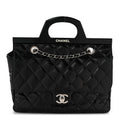 Glazed Calfskin Quilted Small CC Delivery Tote Black