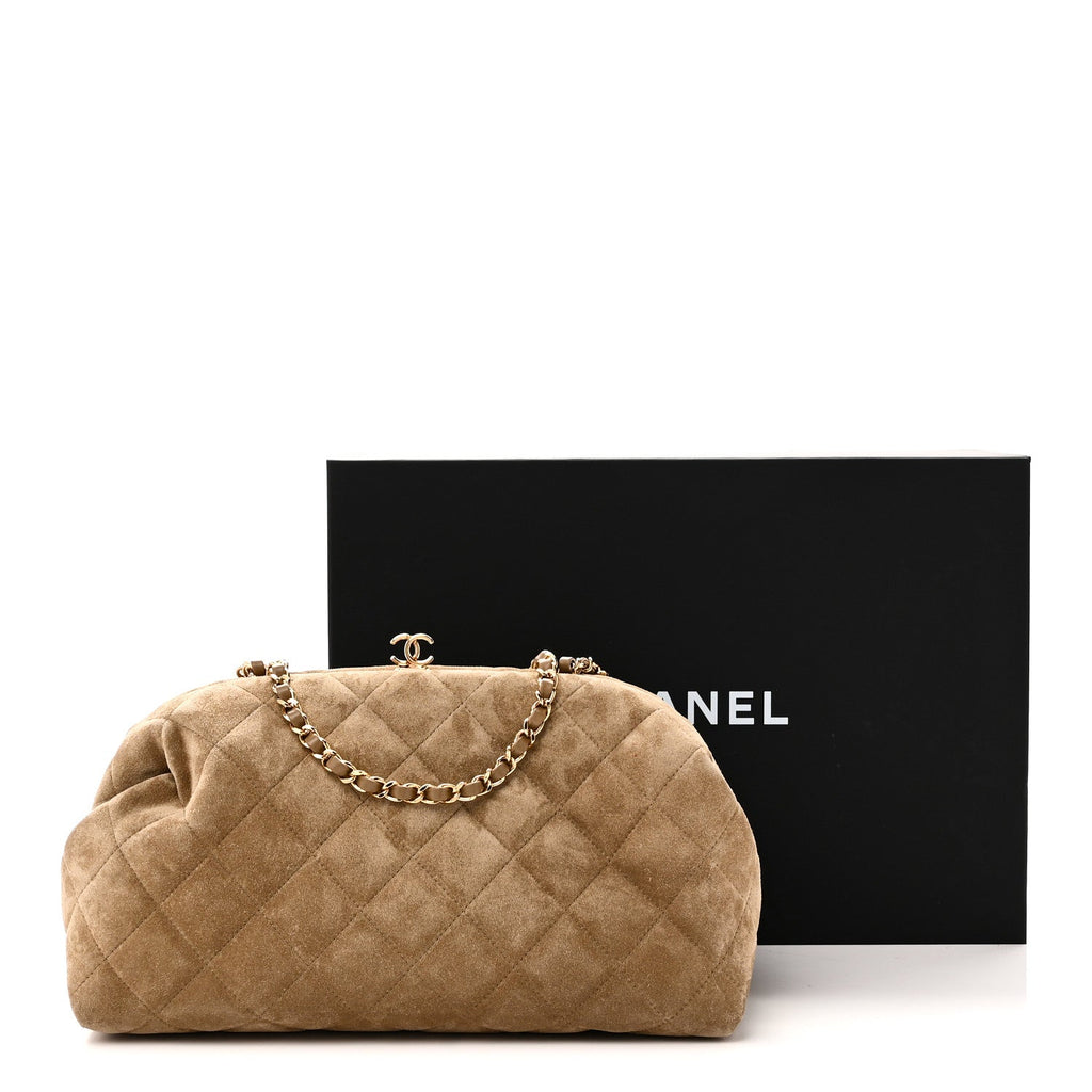 Suede Clutch With Chain Dark Beige