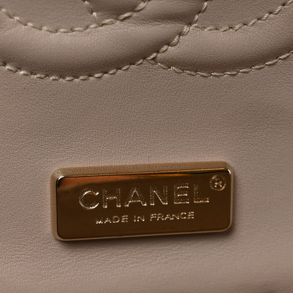 Metallic Snakeskin Medium Double Flap Light Beige