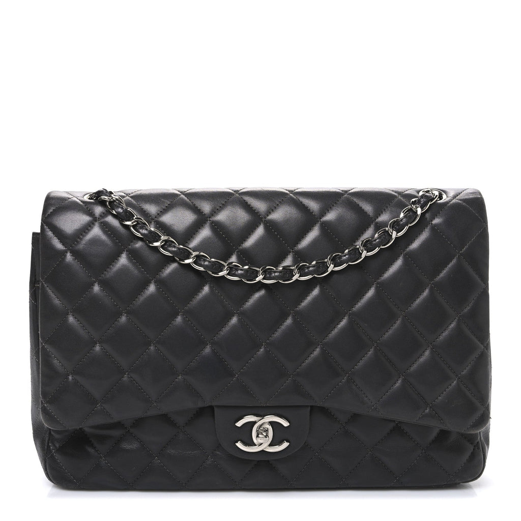 Lambskin Quilted Maxi Double Flap Dark Grey
