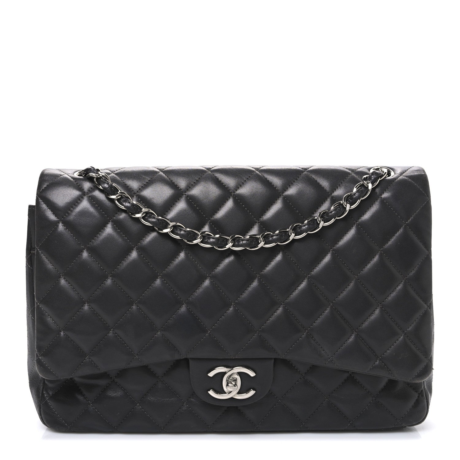 Lambskin Quilted Maxi Double Flap Dark Grey