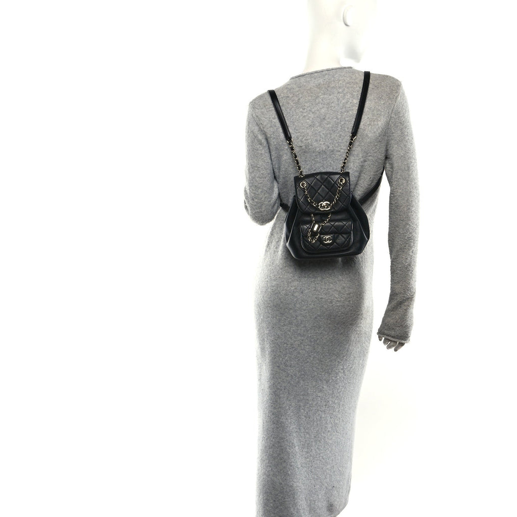Lambskin Quilted Small Duma Drawstring Backpack Black