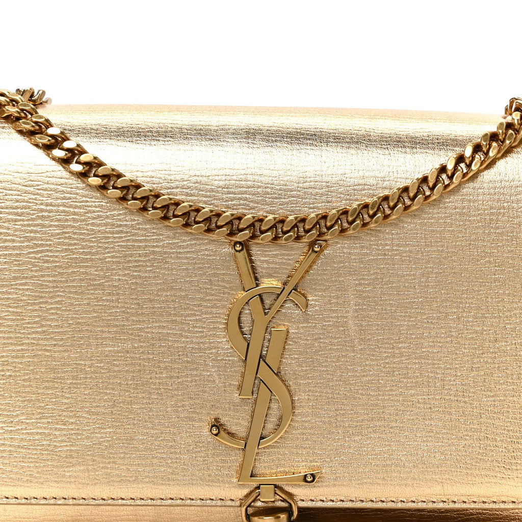 Metallic Calfskin Small Classic Monogram Kate Tassel Satchel Gold