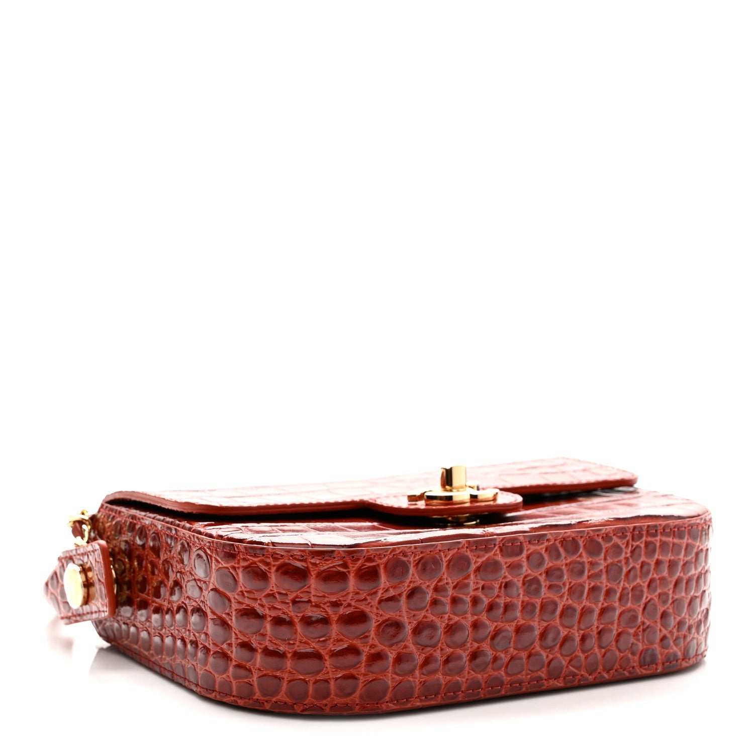 Calfskin Crocodile Embossed Turn Around Mini Flap Grey Burgundy
