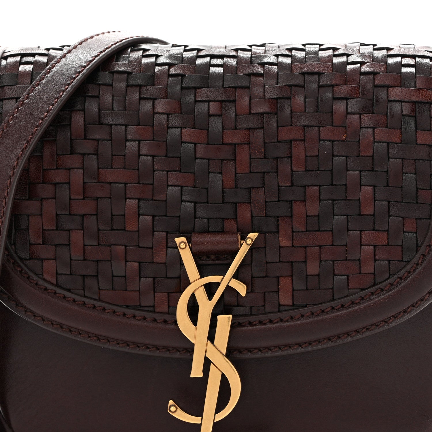 Calfskin Monogram Woven Small Kaia Satchel Burnt Brown