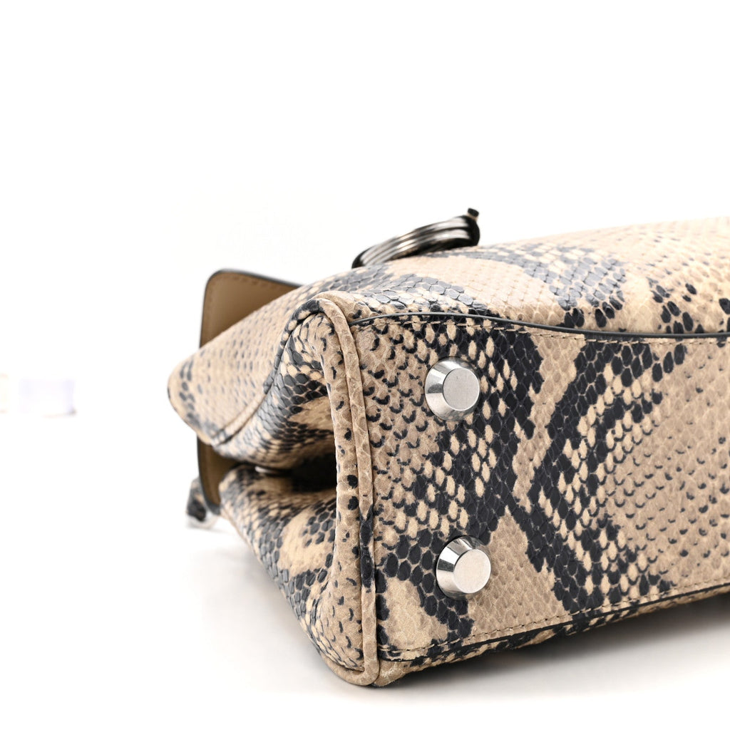 Python Embossed Calfskin Mini Rodeo Top Handle Handbag Natural