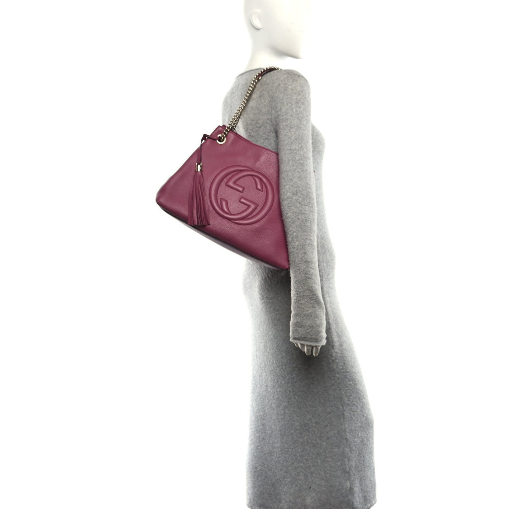 Pebbled Calfskin Medium Soho Chain Shoulder Bag Peonia Flower