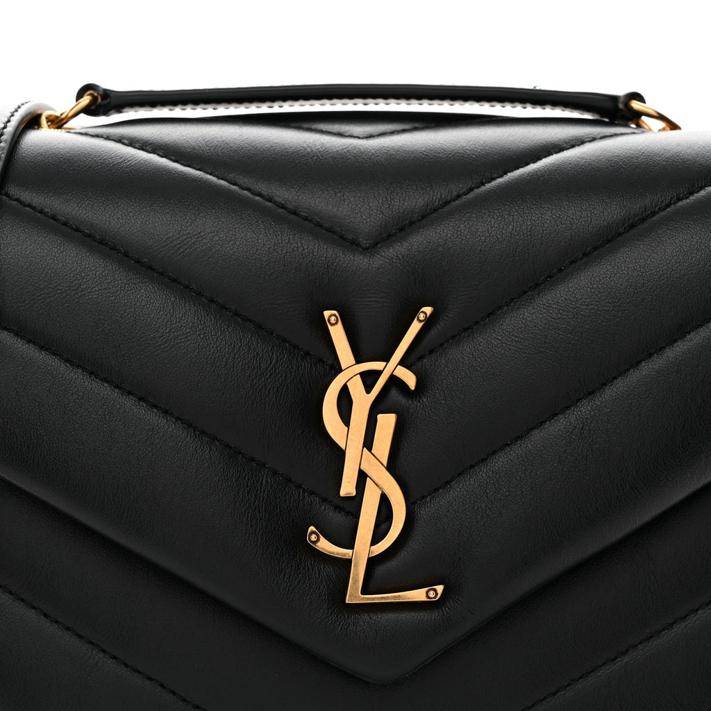 Calfskin Y Quilted Monogram Small Loulou Chain Satchel Black