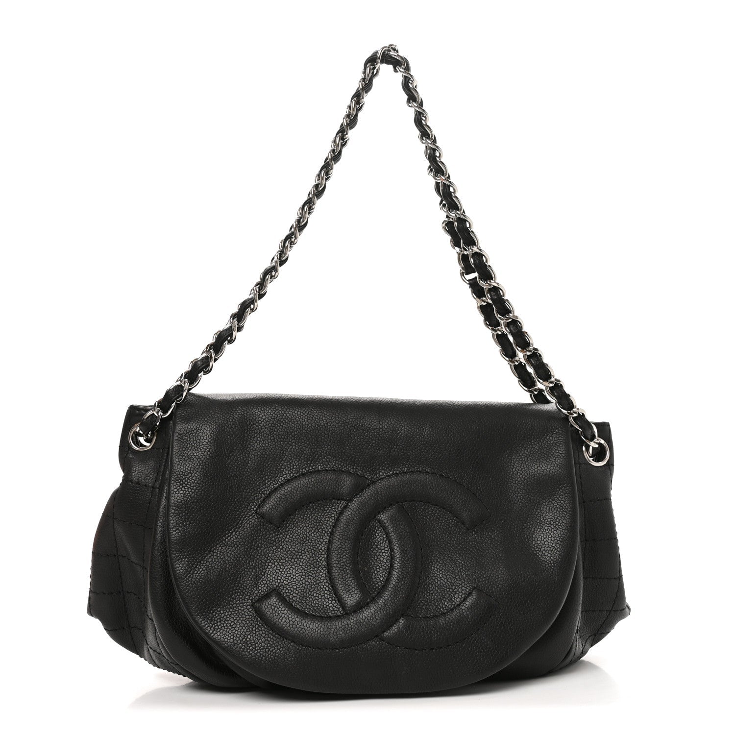 Caviar Half Moon Large Flap Black