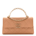 Caviar Quilted Chain Match Top Handle Phone Holder With Chain Beige