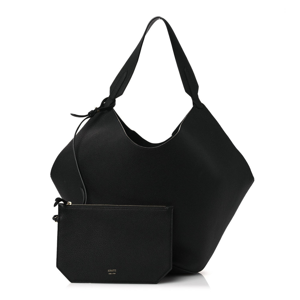 Pebbled Sport Calfskin Medium Lotus Tote Black