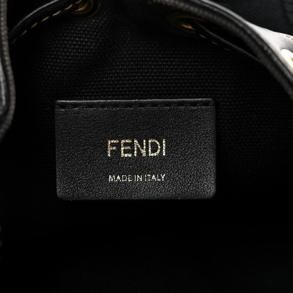 Canvas Vitello King F is Fendi FF Embroidered Mini Mon Tresor Bucket Bag Black