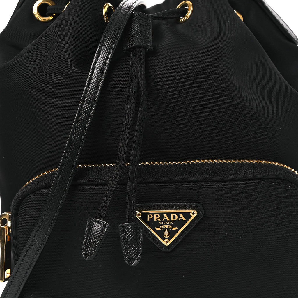 Nylon Vela Saffiano Mini Bucket Crossbody Bag Black