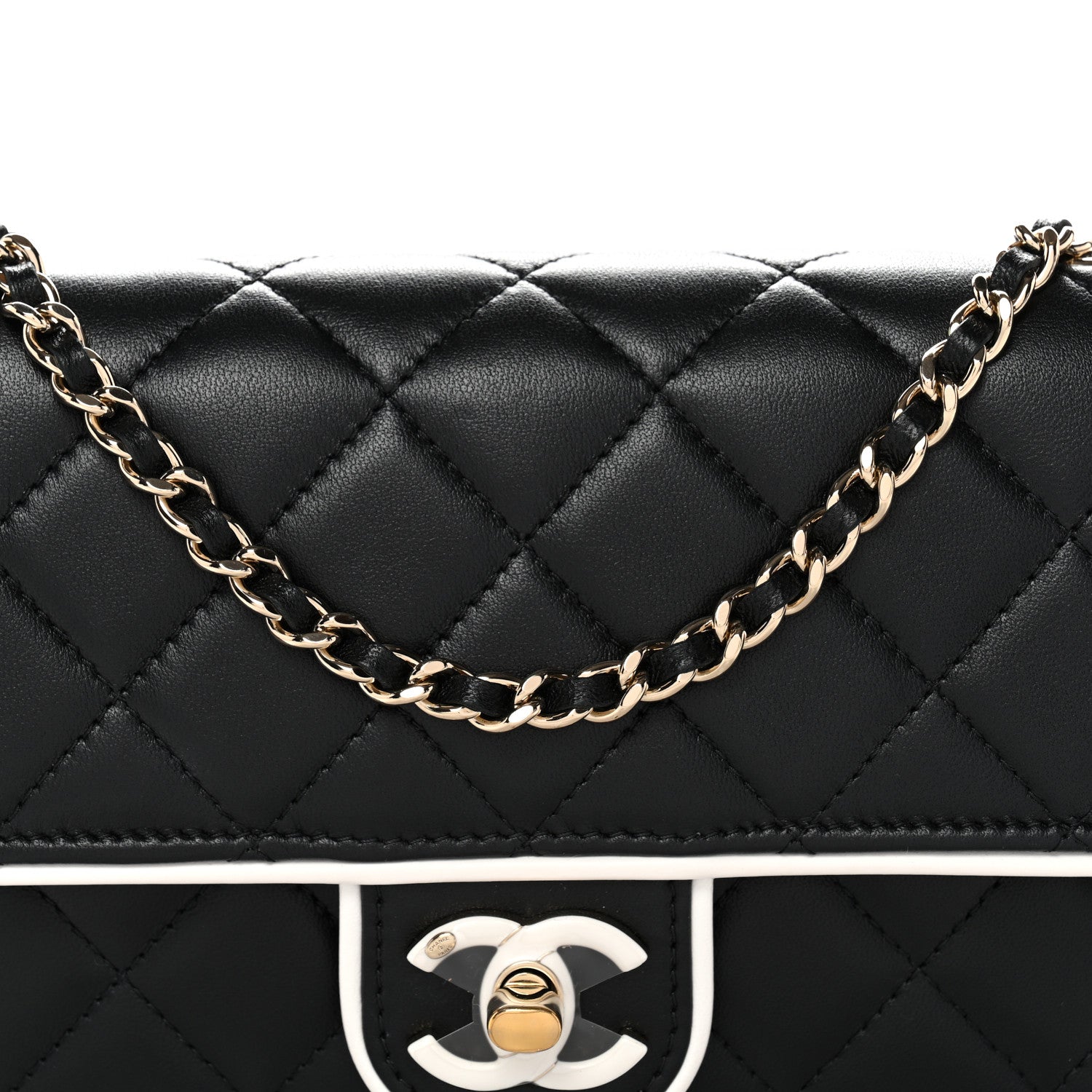 Lambskin Quilted Resin CC Mini Flap Bag Black White
