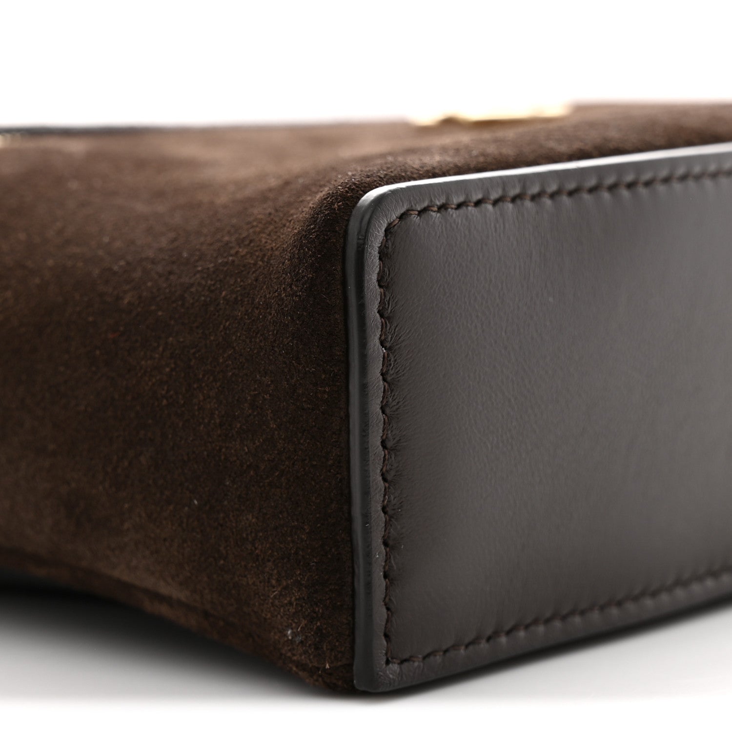 Suede Calfskin Top Handle Trapeze Small Vanity Case With Chain Dark Brown