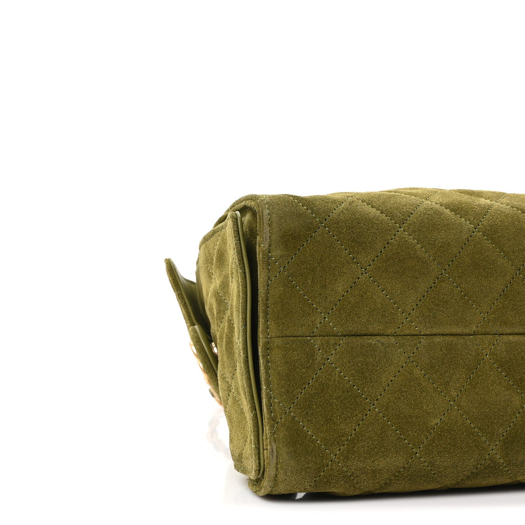 Suede Quilted Small Chanel 25 Handbag Khaki