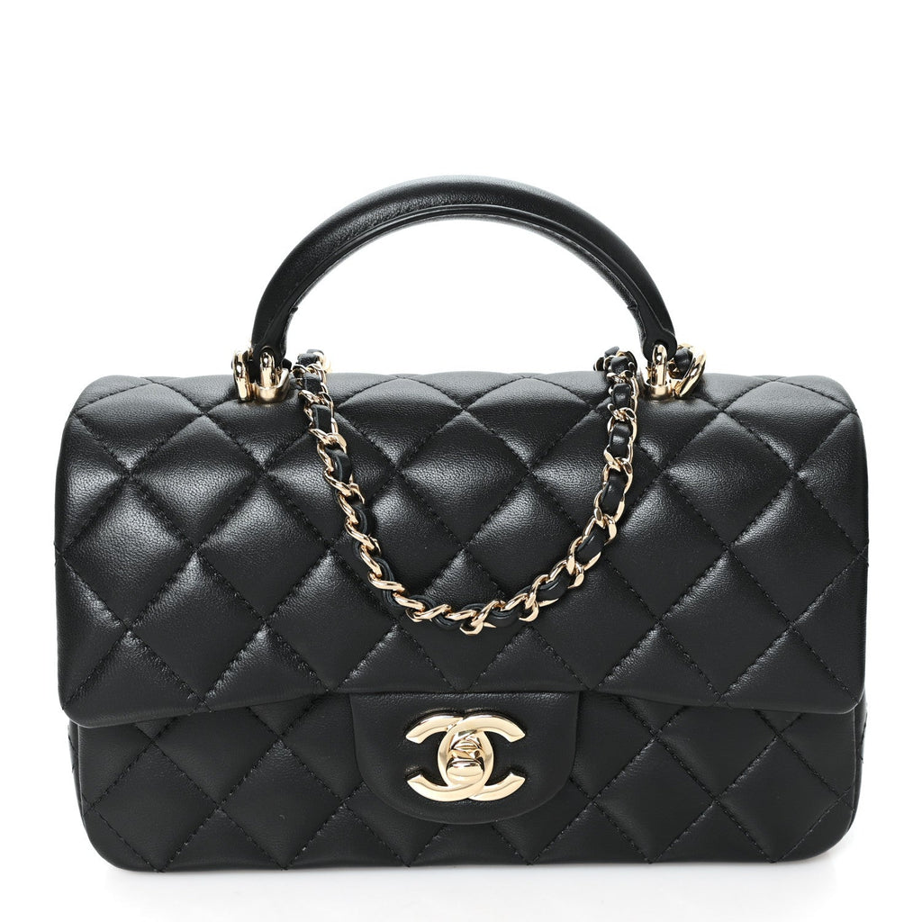 Caviar Quilted Mini Top Handle Rectangular Flap Black