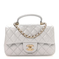 Lambskin Quilted Mini Top Handle Rectangular Flap Grey