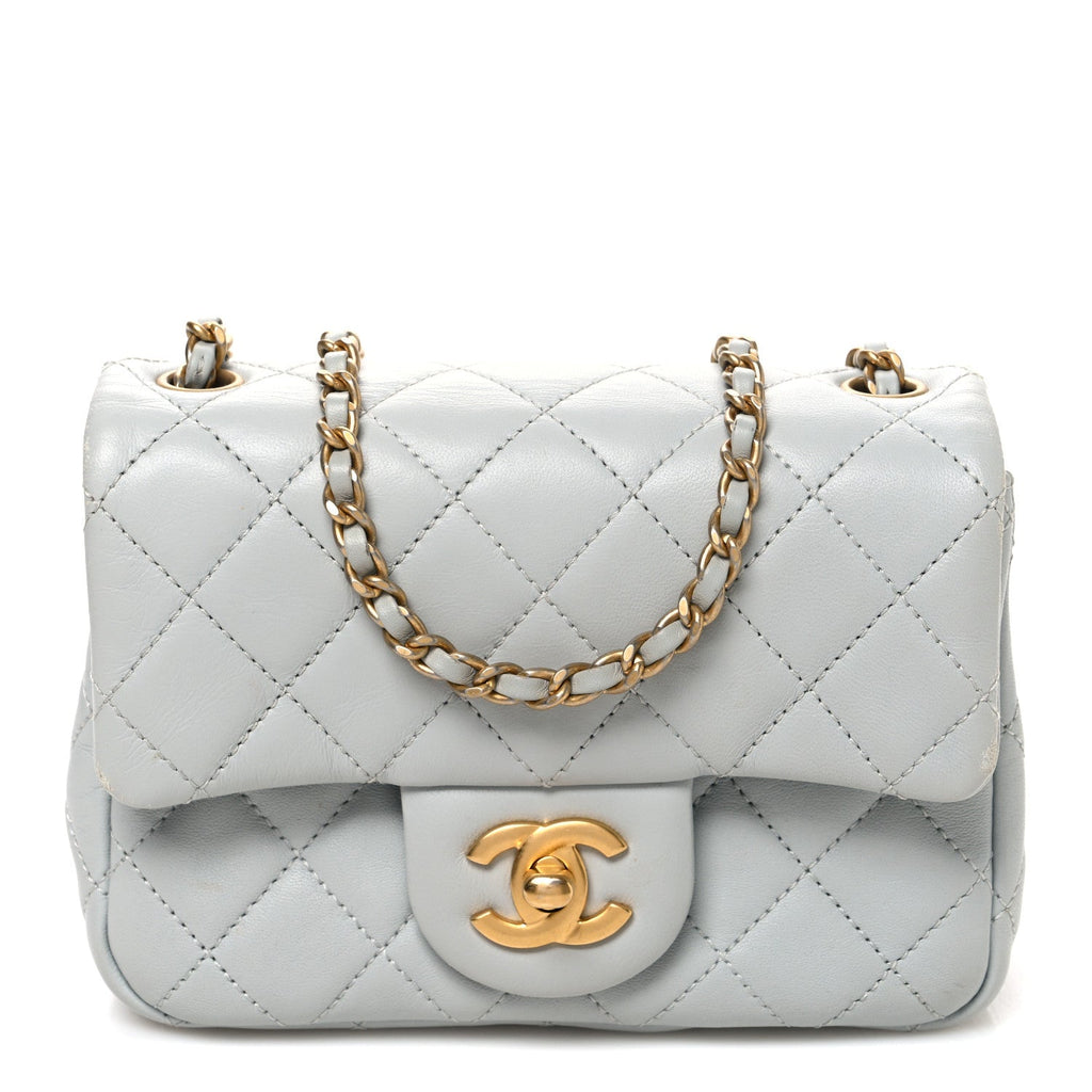 Lambskin Quilted Mini Pearl Crush Flap Light Grey