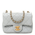 Lambskin Quilted Mini Pearl Crush Flap Light Grey