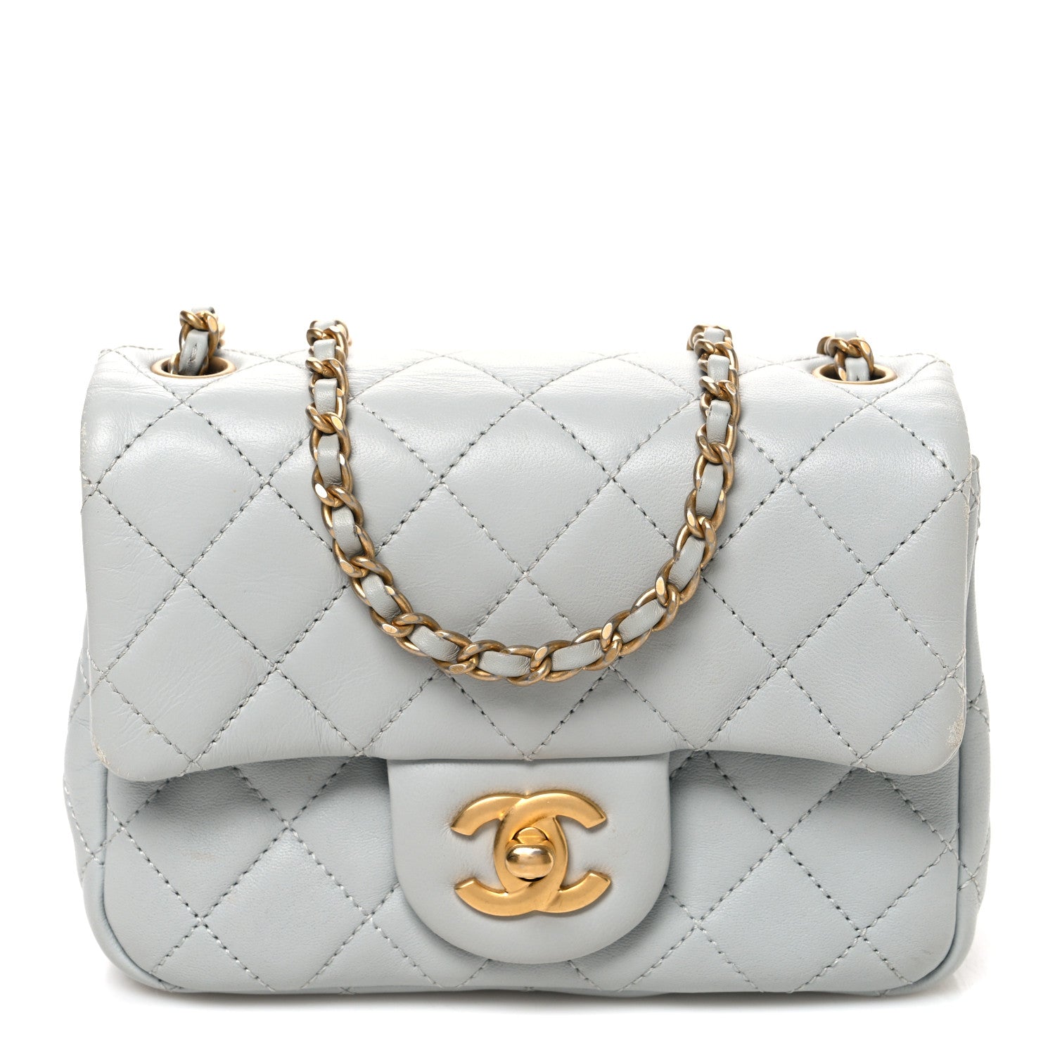 Lambskin Quilted Mini Pearl Crush Flap Light Grey