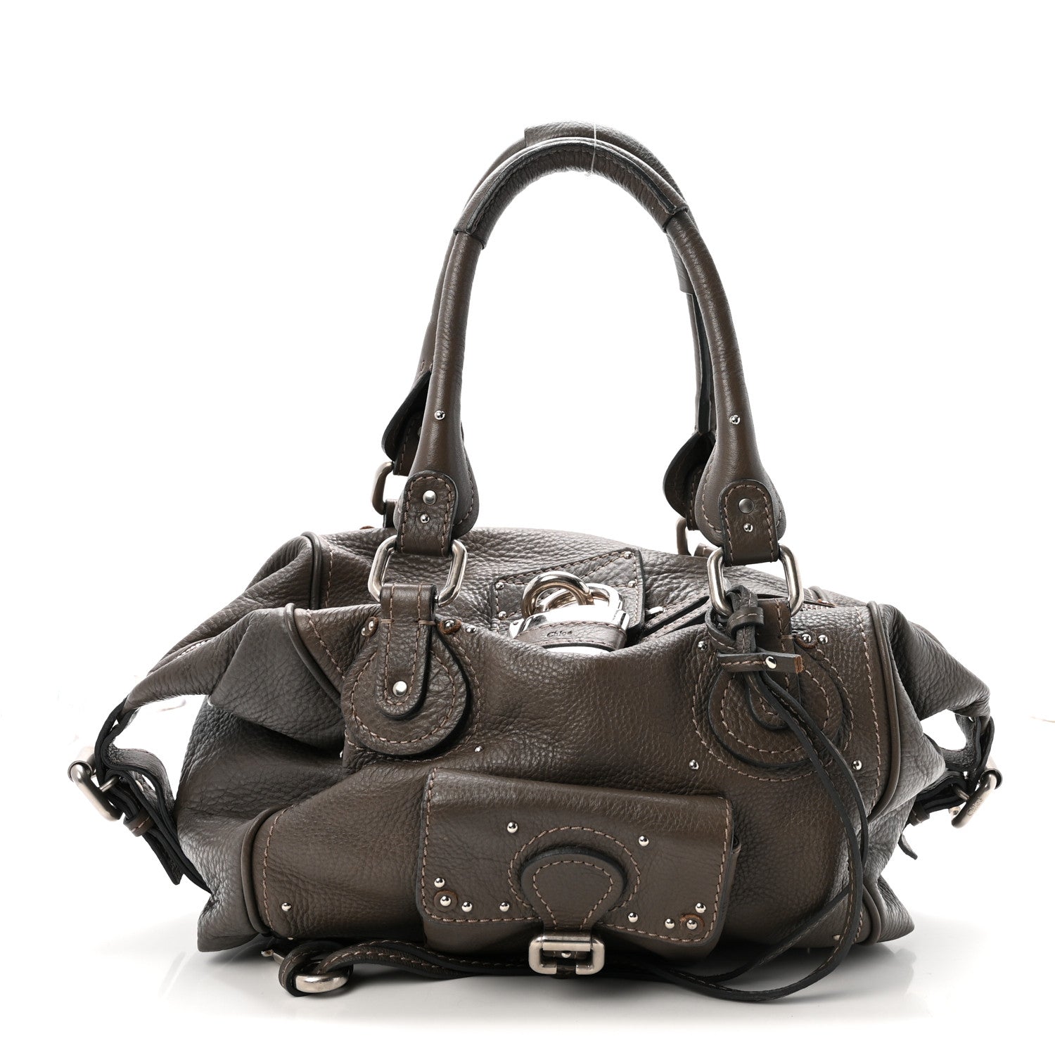 Calfskin Medium Paddington Satchel Gris Vert