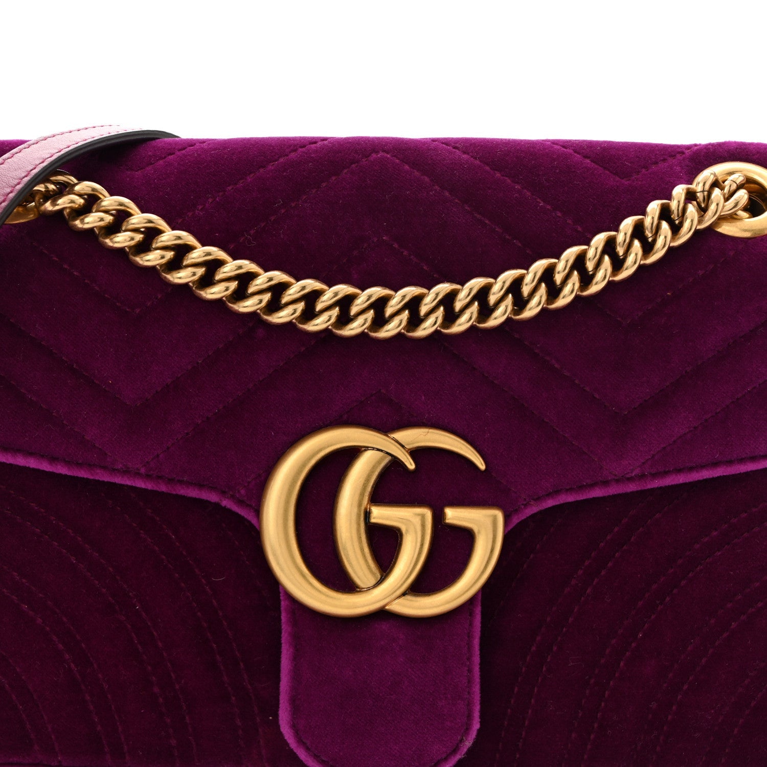 Velvet Matelasse Small GG Marmont Shoulder Bag Fuchsia Violet Cyclamen