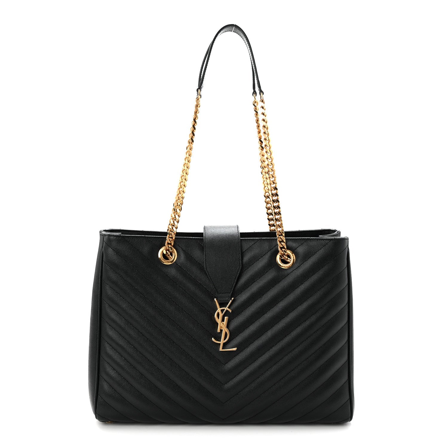 Grain De Poudre Matelasse Chevron Monogram Shopping Bag Black