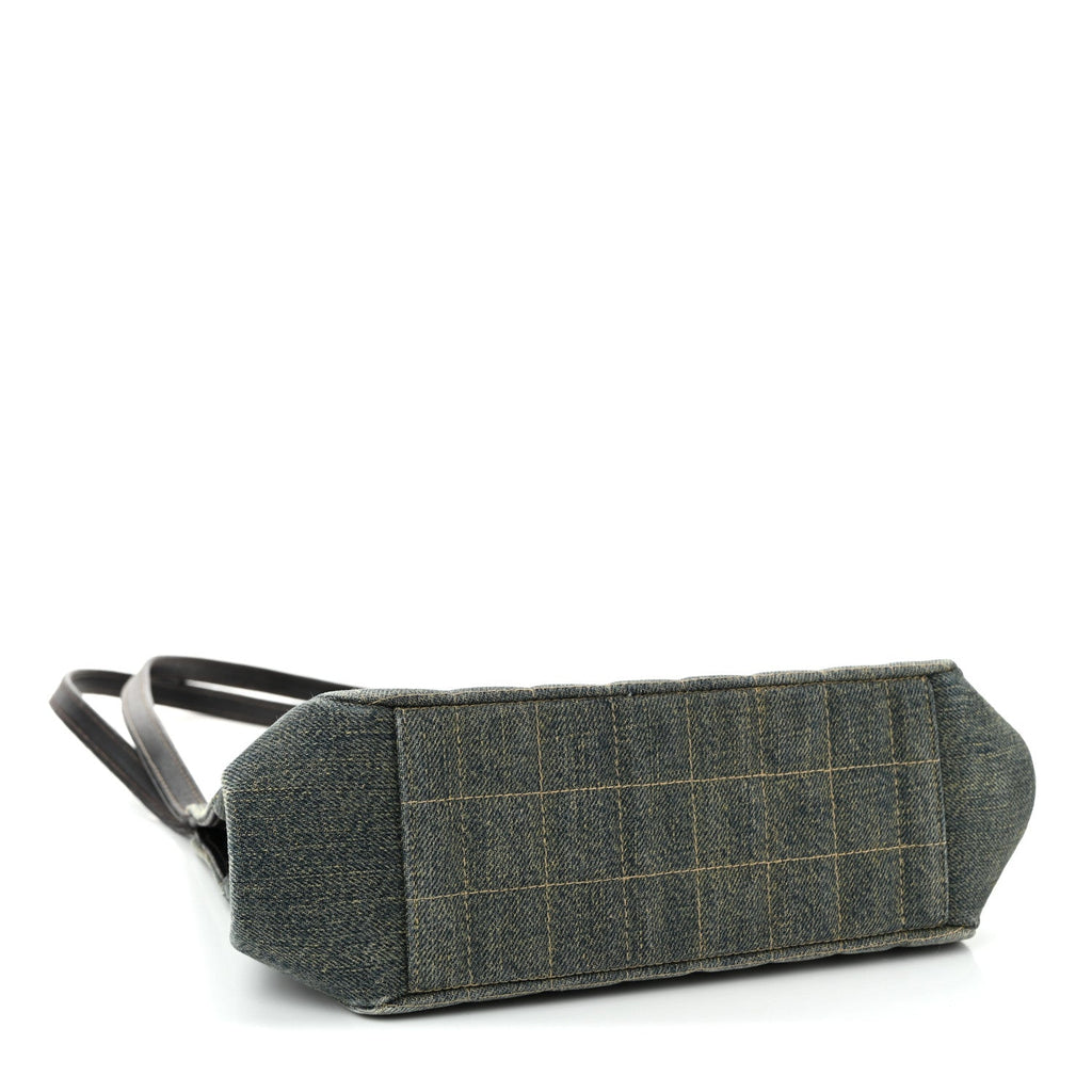 Denim Quilted CC Chocolate Bar Shoulder Bag Blue