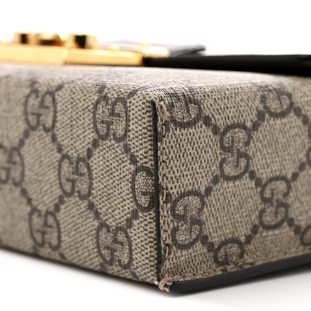 GG Supreme Monogram Calfskin Mini Padlock Top Handle Shoulder Bag Beige Black Cuir