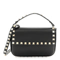 Grainy Calfskin Rockstud Crossbody Pouch Black