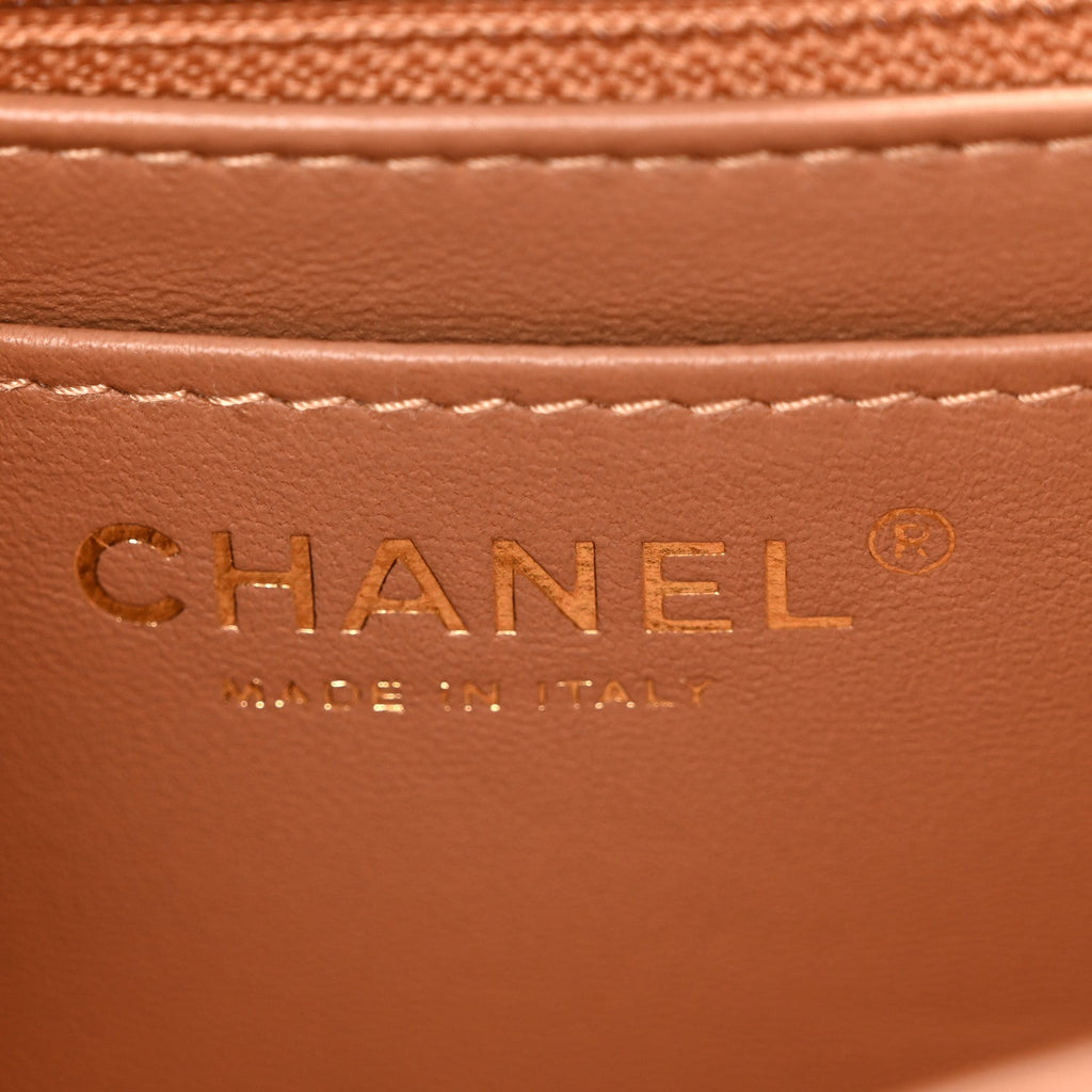 Lambskin Quilted Mini Rectangular Flap Brown