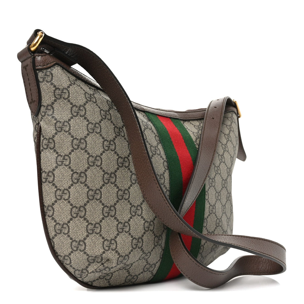 GG Supreme Monogram Web Small Ophidia Half Moon Hobo Brown