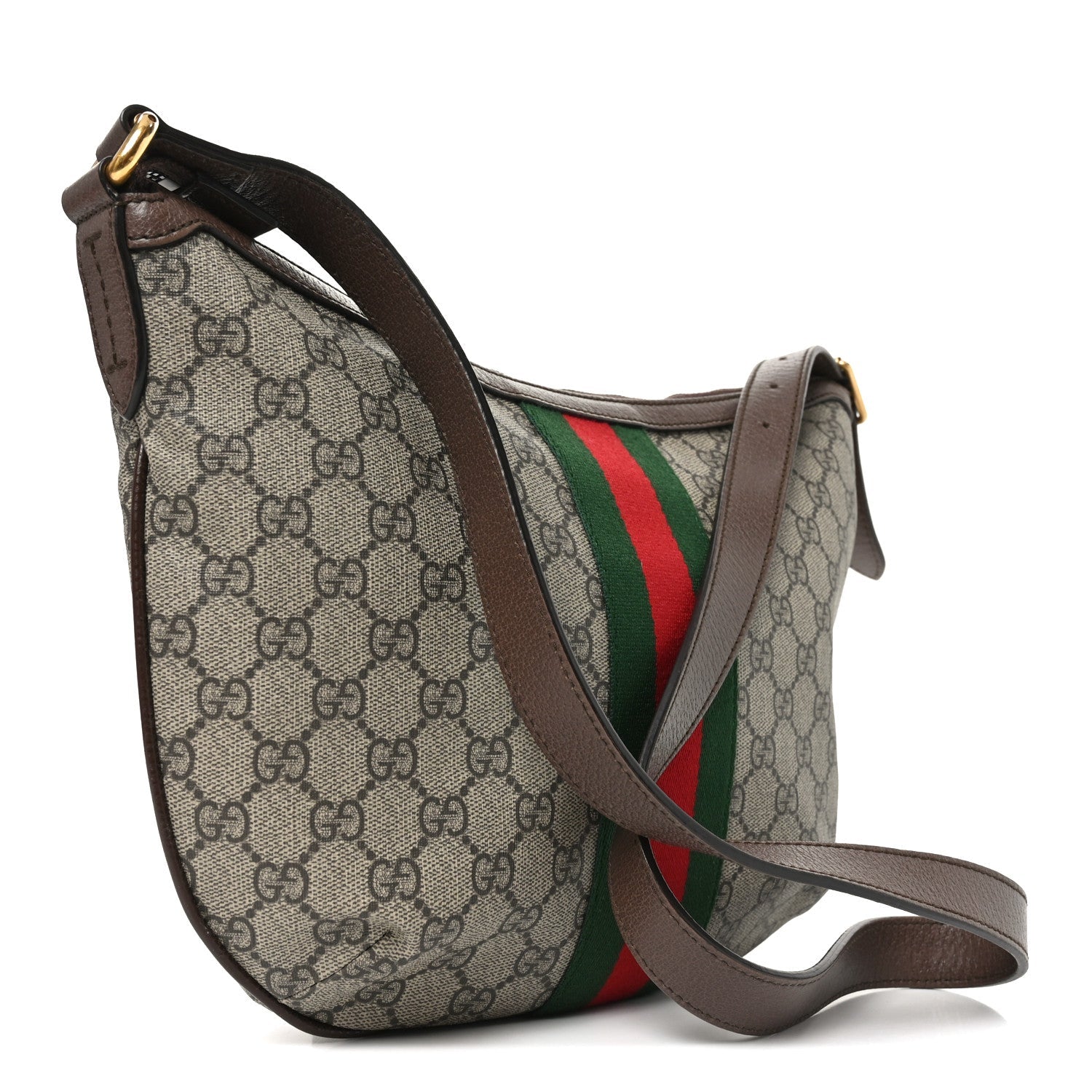 GG Supreme Monogram Web Small Ophidia Half Moon Hobo Brown