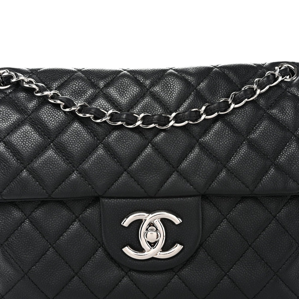 Washed Caviar Quilted Maxi Single Flap Black