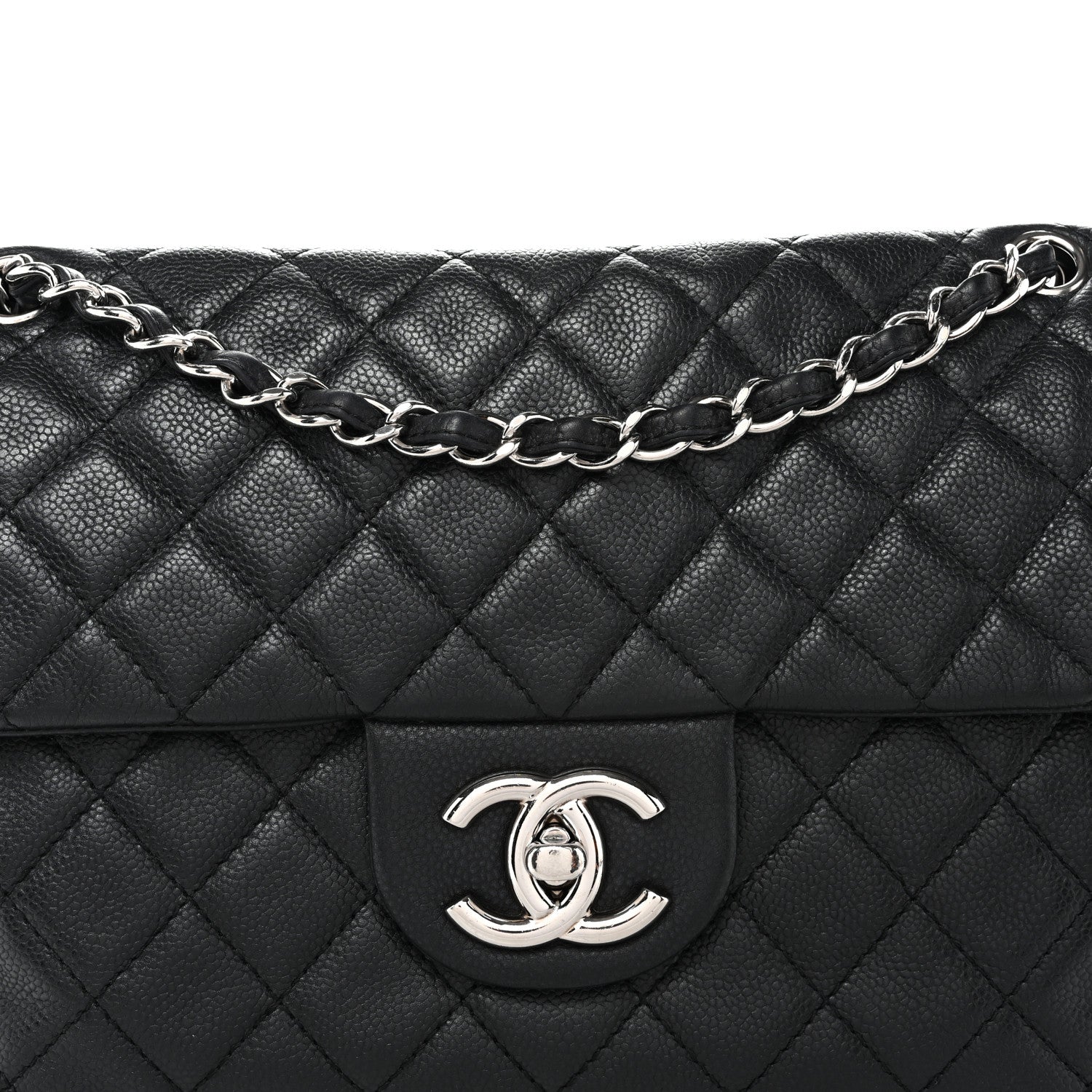 Washed Caviar Quilted Maxi Single Flap Black