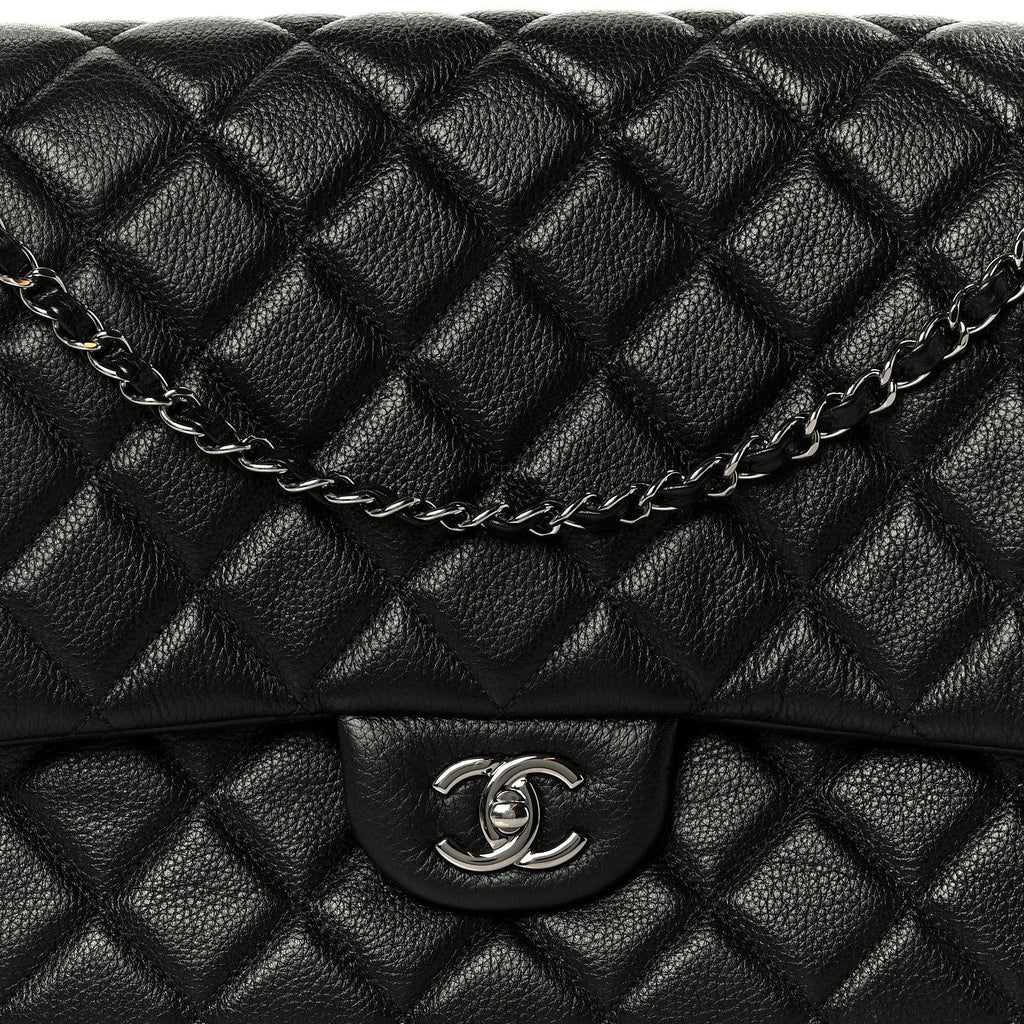Calfskin Quilted XXL Travel Flap Bag Black