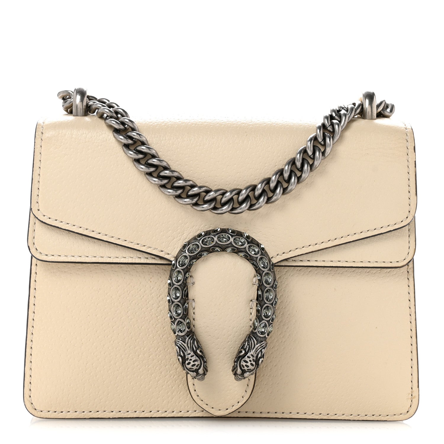 Textured Calfskin Crystal Mini Dionysus Shoulder Bag Mystic White