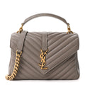 Sheepskin Matelasse Chevron Monogram Medium College Bag Greyish Brown