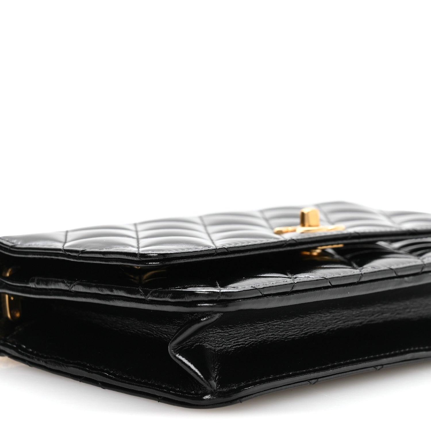 Shiny Crumpled Calfskin Quilted Precious Tie Wallet On Chain WOC Black