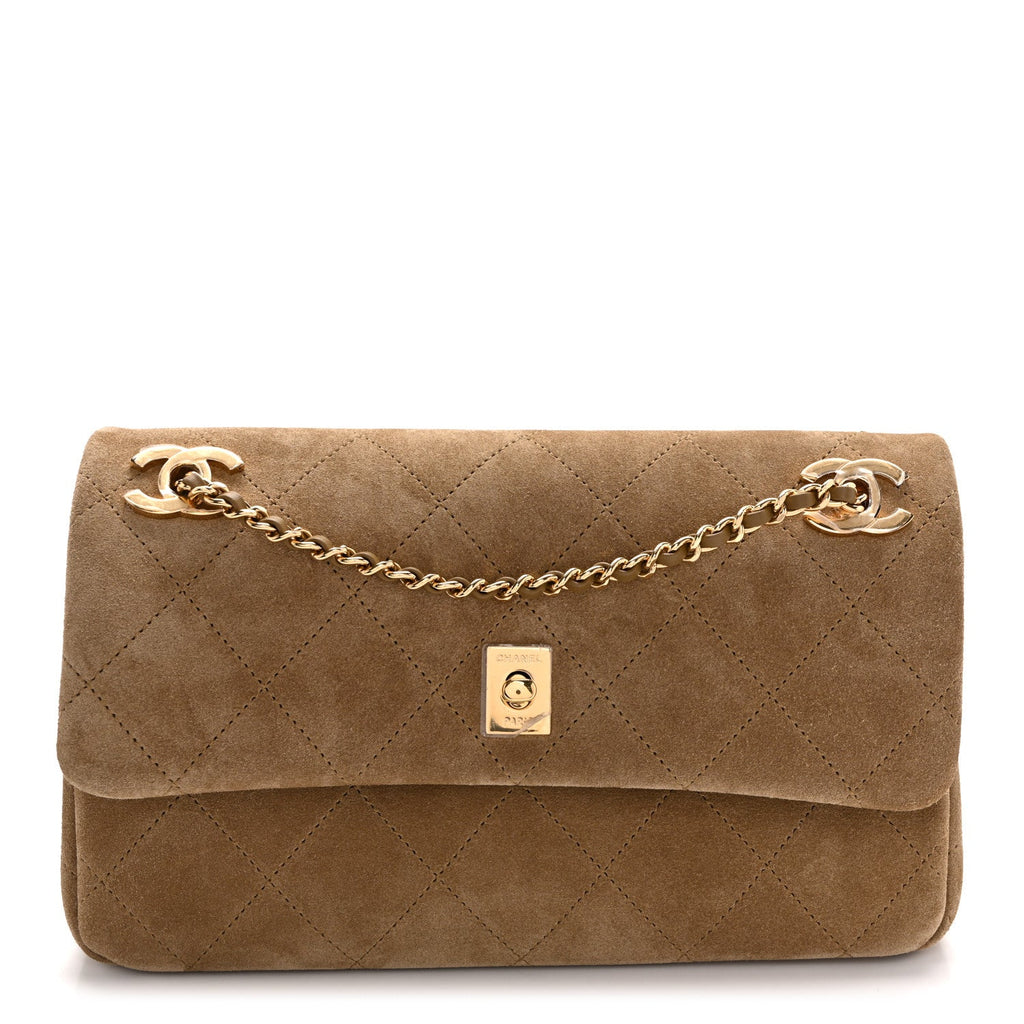 Suede Calfskin Quilted Eyes On You Flap Dark Beige